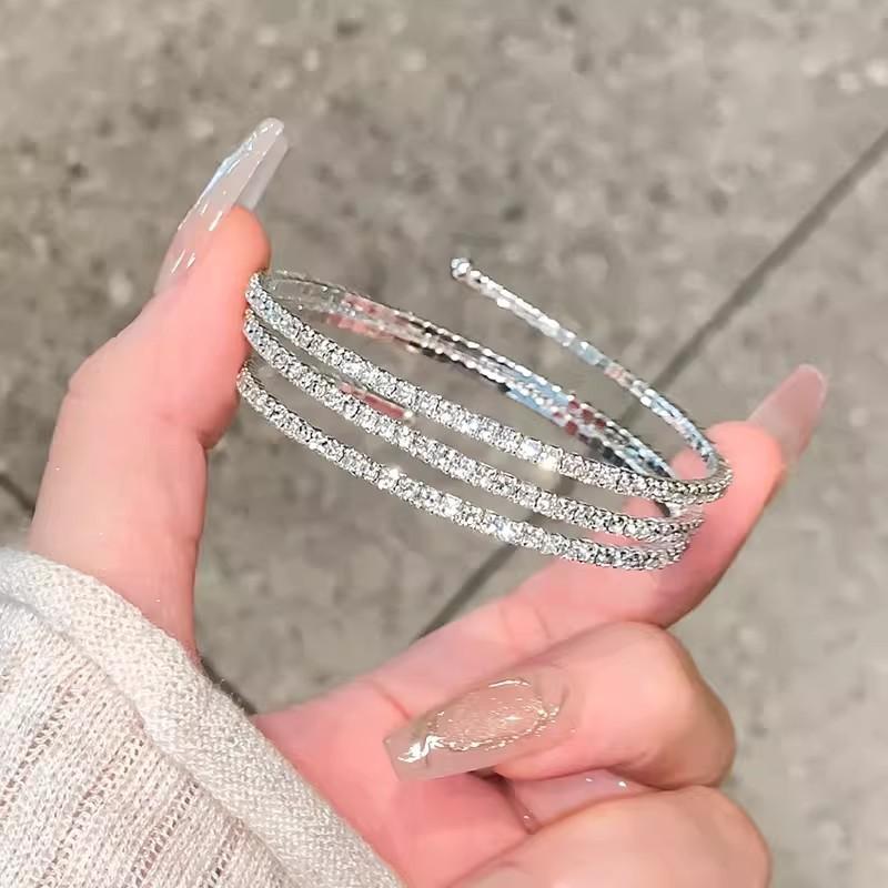 

Luxurious Sparkling Zircon Crystal Bracelet for Women Girls Fashion Multi Layer Metal Opening Adjustable Bracelet Jewelry Gifts