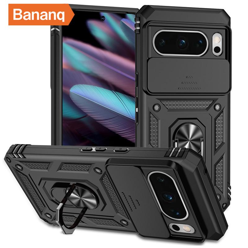 Bananq Custodia Armatura Antiurto in Metallo con Anello da Dito per Google Pixel 9 8 7 6 Pro 8A 7A 6A Supporto Magnetico da Auto Copertura per Telefono
