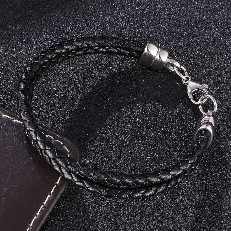 Black Double Leather Chain Charm Bracelet Fits Lobster Clasp Bracelets For Women Lover Jewelry Gift BB1092