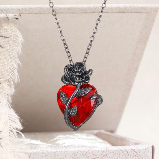 Women Necklace Rose Heart Pendant Retro Adjustable Length Rhinestone Polished Clavicle Necklace Everyday Wear Weddings Parties Neck Jewelry