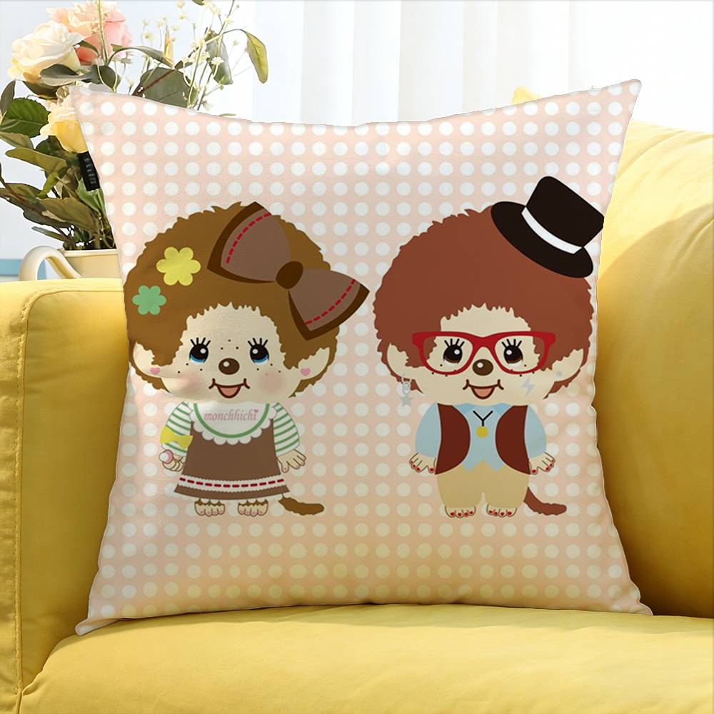 Cute M-Monchhichi Various Sizes Square Pillow Case For Car Home Bedchamber Decor
