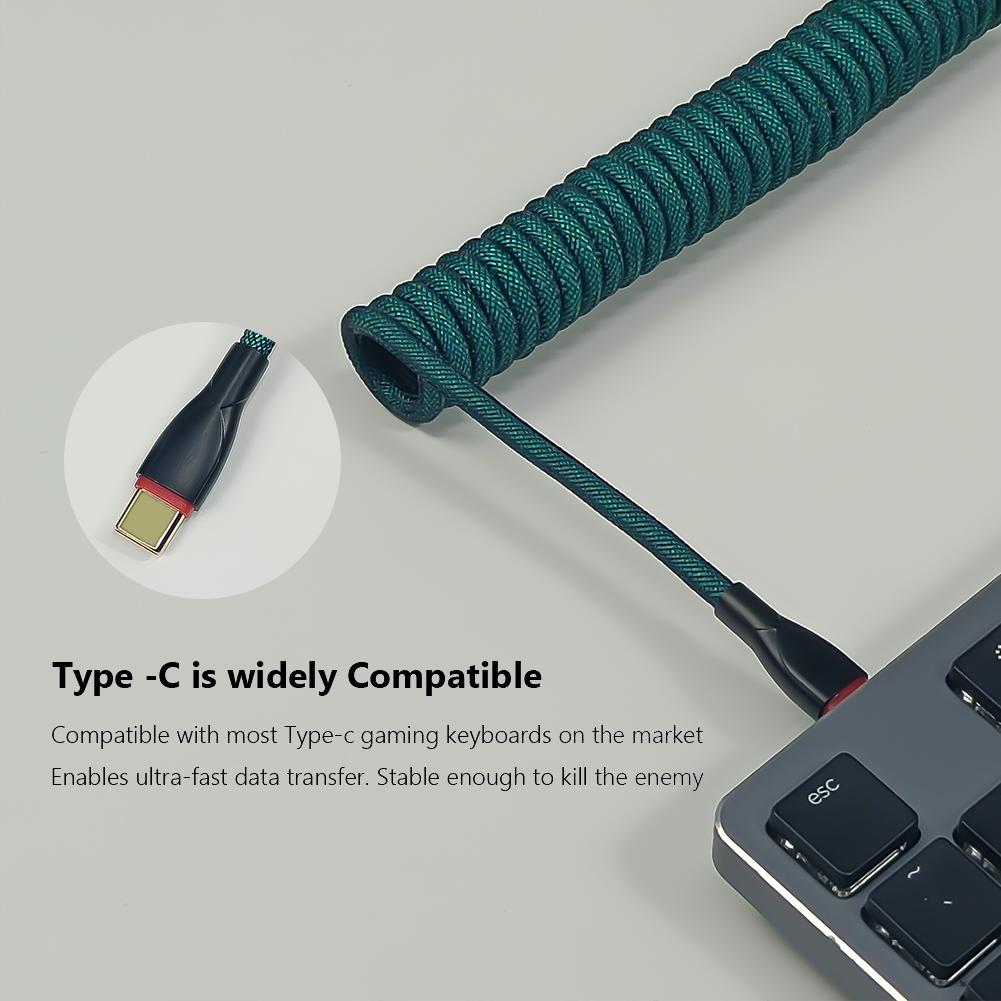 1.8m Aviation Connector 2 in 1 Type-C To USB Spiral Paracord Desktop Computer Aviation Connector Mechanical Keyboard Accessories
