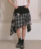 THE GREEN LAB Asymmetrical Check Denim Skirt [Charcoal Gray]