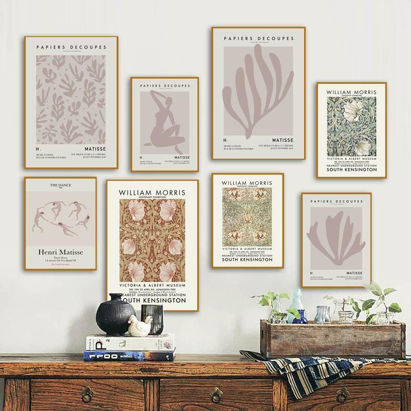 Abstrakte William Morris Blume Blatt Vogel Wandkunst Leinwand Malerei nordische Poster und Drucke Wandbilder für Wohnzimmer Dekor