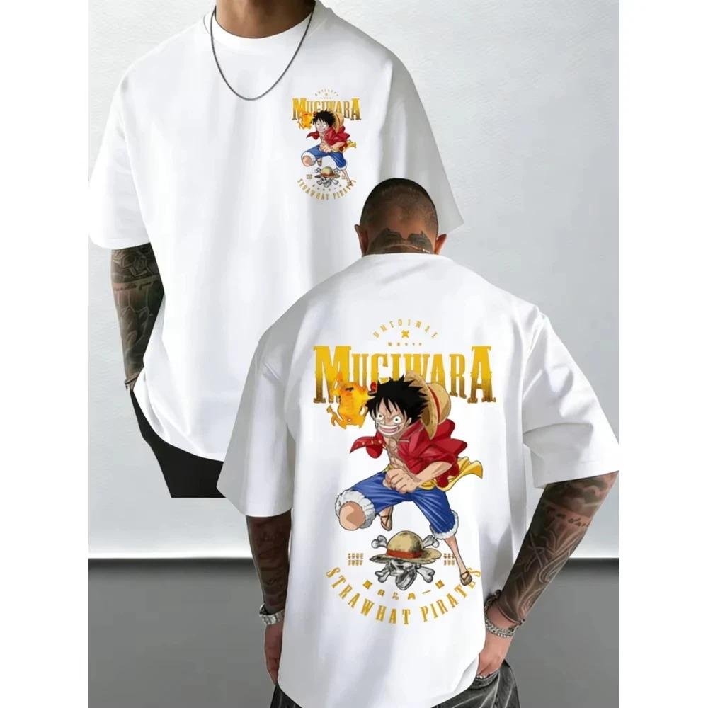 Stylish Casual White One Piece Monkey D. Luffy Straw Hat Pirates Graphic Print Cotton Women And Men T-Shirt 4XL