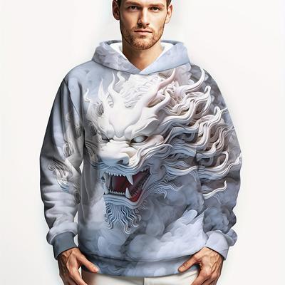 Herren-Pullover mit Drachenstickerei, langärmelig, Frühlings- und Herbstmode, 3D-Musterdruck, bequeme Passform, für den Alltag