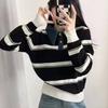 Age-reducing contrasting stripes long-sleeved Polo collar women's 1011 new autumn and winter lazy style Korean versatile sweater