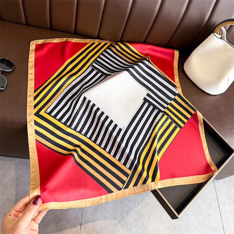 Simple stripe simulation silk printing silk scarf square scarf high-end shawl sunscreen neck professional scarf headscarf scarf
