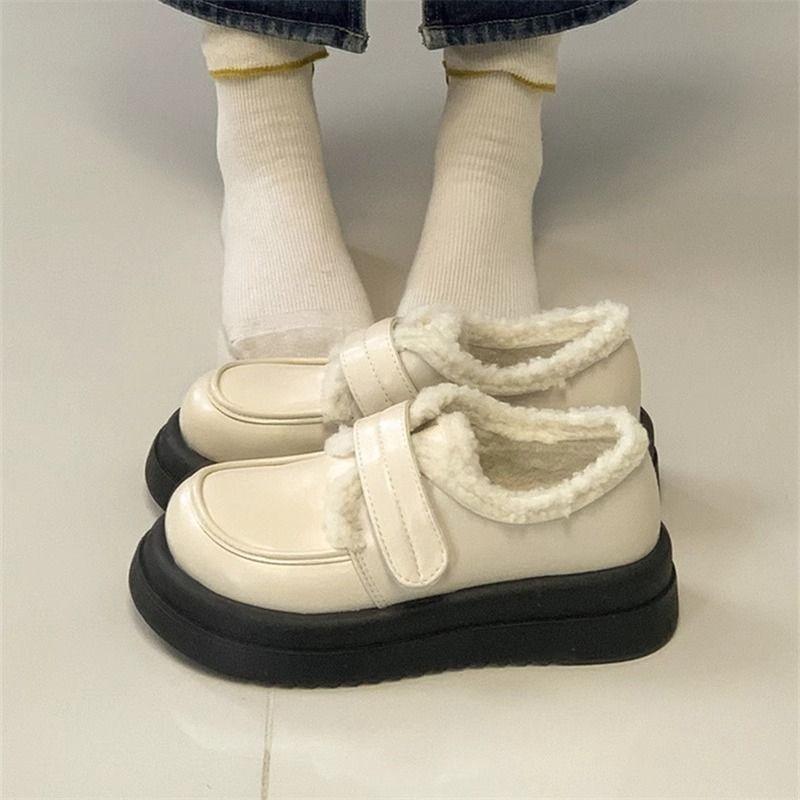 Fleece Platform Mary Jane Small Leather Shoes Women's 2025 New British Style Platform Versatile JK Loafer Cotton Shoes To Keep Warm