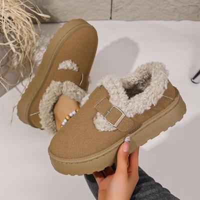 Modes Sprādzes Platformas Sieviešu Sniega Zābaki Ziemas Ērti Mīksti Īsi Plīša Silti Apavi Sievietēm 2025 Jauni Vienkrāsaini Potītes Zābaki Sievietei
