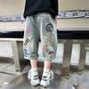 Kids Boys Graffiti Drawing Denim Shorts Elegant Children Casual Ripped Short Jeans Capris Pants