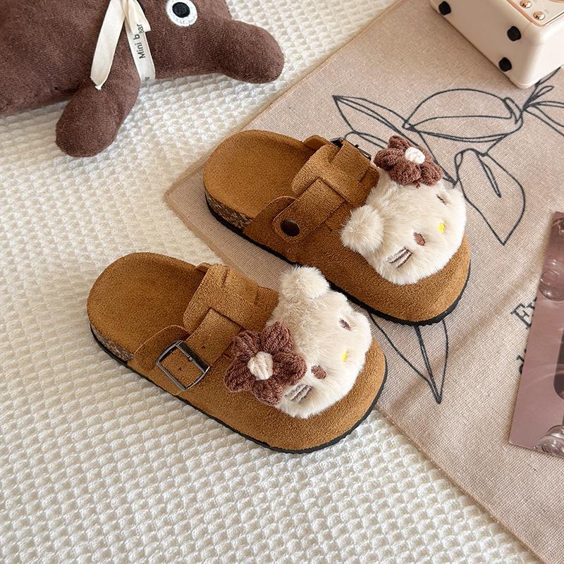 Girls' Outdoor Cartoon Cat Birkenstock Slippers - Cute, Soft Sole, Fashionable Half-Slippers for Spring and Autumn.