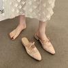 Fashion Shoes Woman 2025 Female Slippers Mules Sexy Butterfly-Knot Cover Toe Square Heel New Block Summer Slides Butterfly-knot Shoes Sq