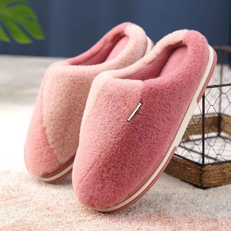 Women's & Men's Plush Cotton Slippers - Non-Slip, Thick Sole, Warm Indoor Footwear for Autumn/Winter