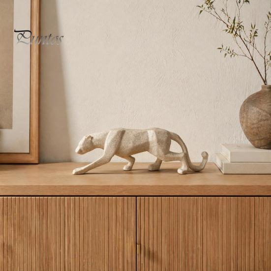 Artistic Animal Figurine 3D Geometric Cheetah Ornament, Durable PLA Modern Minimalist Sculpture, Office Desk Accessories Stone Texture Art Statue, for