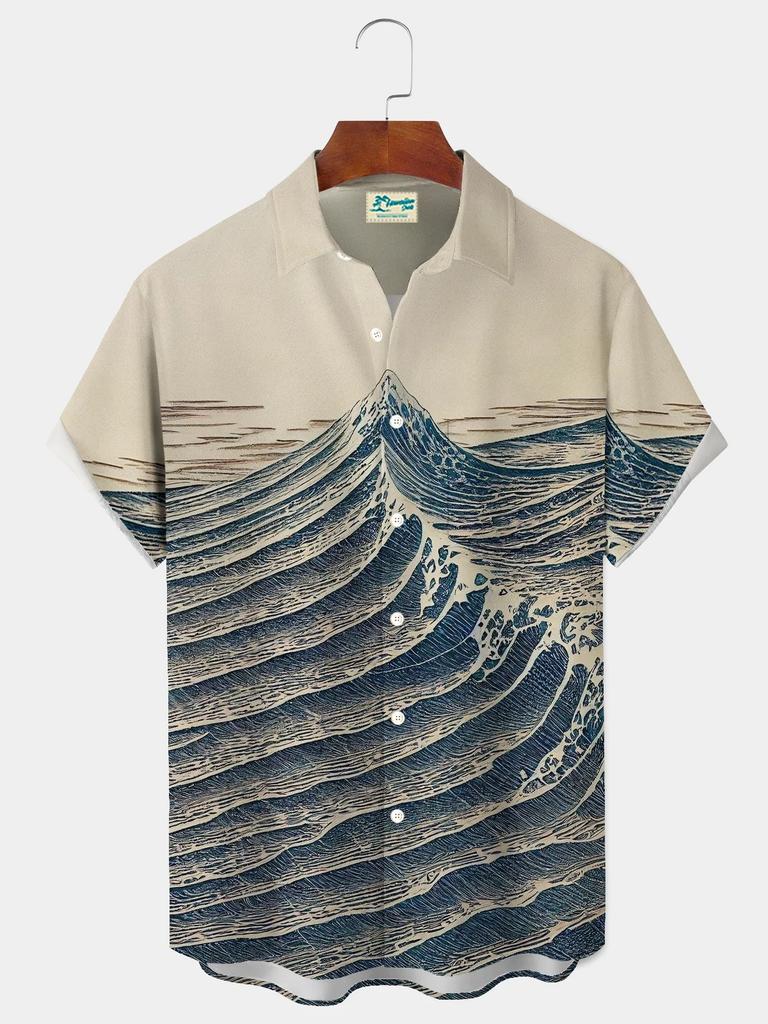 Sommer Herrenhemd mit 3D-Druck und geometrischer Kunstgrafik, Hawaii-Freizeithemden, kurzärmelig