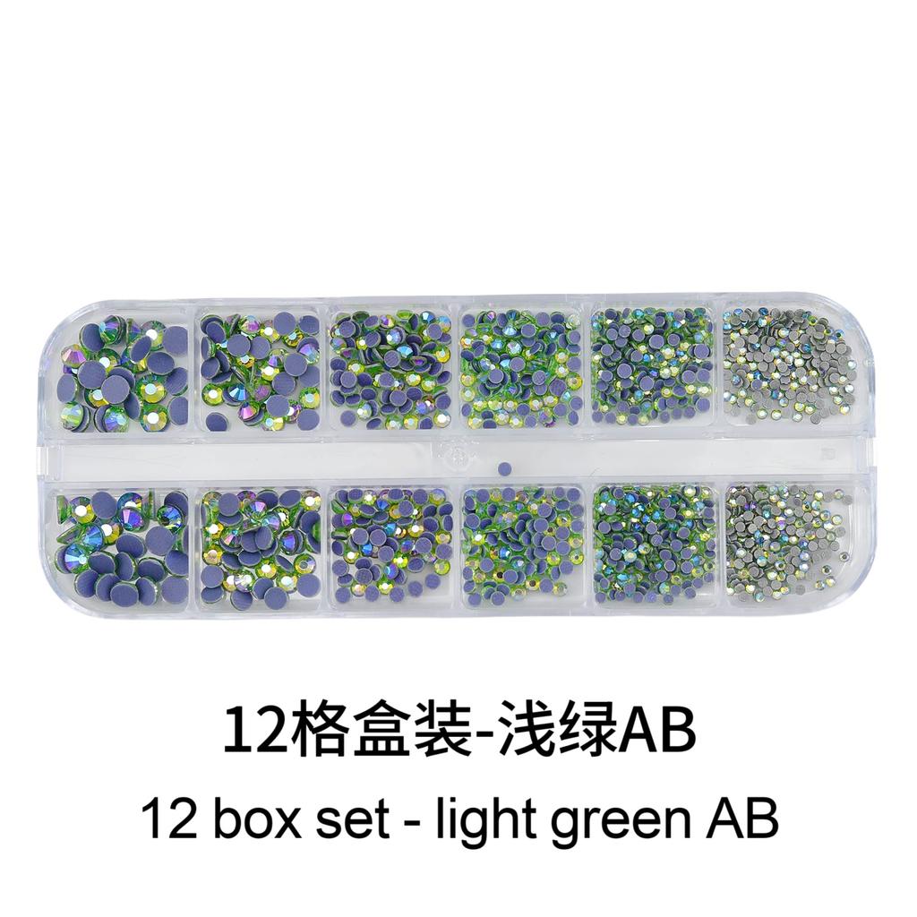 Mesh Bottom 12-Grid Boxed Nail Art Flat Bottom Rhinestone Jewelry Transparent Ab Colored Diamond Crystal Yellow Nail Sticker Diamond Jewelry
