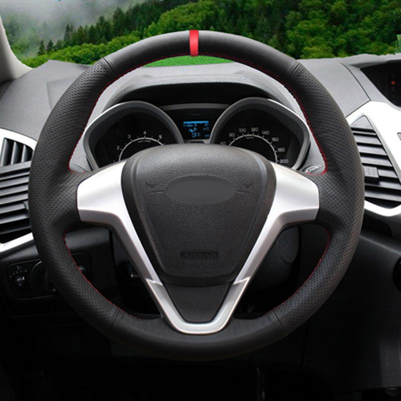 Hand Sewing Car Steering Wheel Cover For Ford Fiesta 2008-2016 2017 Ecosport 2014- 2015 2016 2017 Braid on the Steering wheel