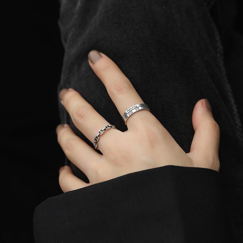 Elegant S925 Pure Silver Roman Numeral Ring Adjustable Open Finger Ring For Women