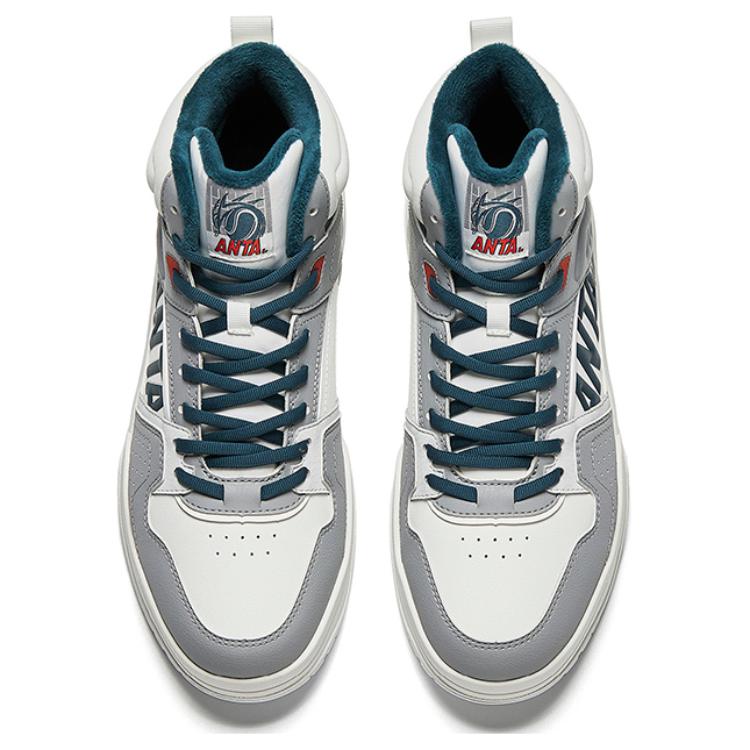 Anta Full Score Fabric Synthetic Leather Plush Comfortable Non-Slip Warm High-Top Skate Shoes Men Skate Shoes White Gray Blue 112448972-4