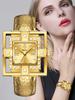 Yalalusi Luxury Hollow Square Ladies Watch Bling Crystal Frame Red Band Sunburs Red Dial Women Quartz Wrist Watch