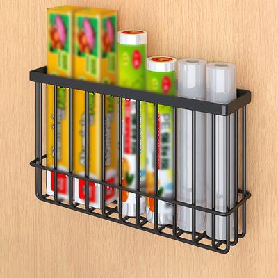 1PC Organizer Rack Kitchen Wrap Holder Wall-Mounted Refrigerator Side Shelf Metal Storage Baskets