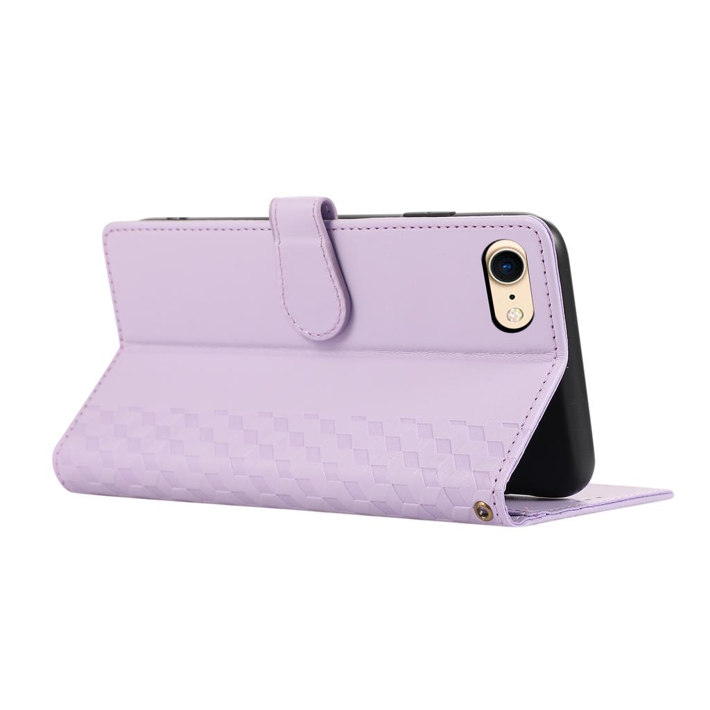For iPhone 16e Case 3D Rhombus Grid Imprinted Wallet Leather Phone Cover with Lanyard