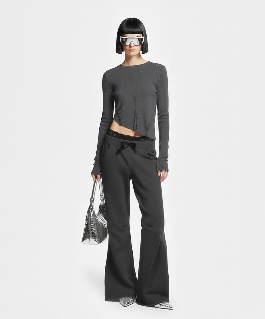 Milkeuaeswiaendeudolseu Ribbed Pocket Flare Pants - Pigment Black