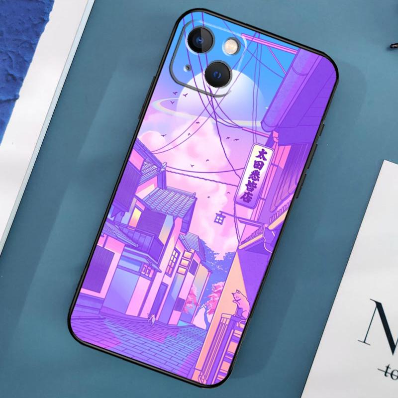 Pastel Japan Kyoto City Case For iPhone 15 14 13 12 11 Pro Max X XS Max XR 7 8 Plus SE 2020 2022 Bumper Case Cover