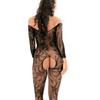 Jednoczęściowy, siateczkowy, aksamitny bodycon z długimi rękawami Dragon Flower Body Mujer Body