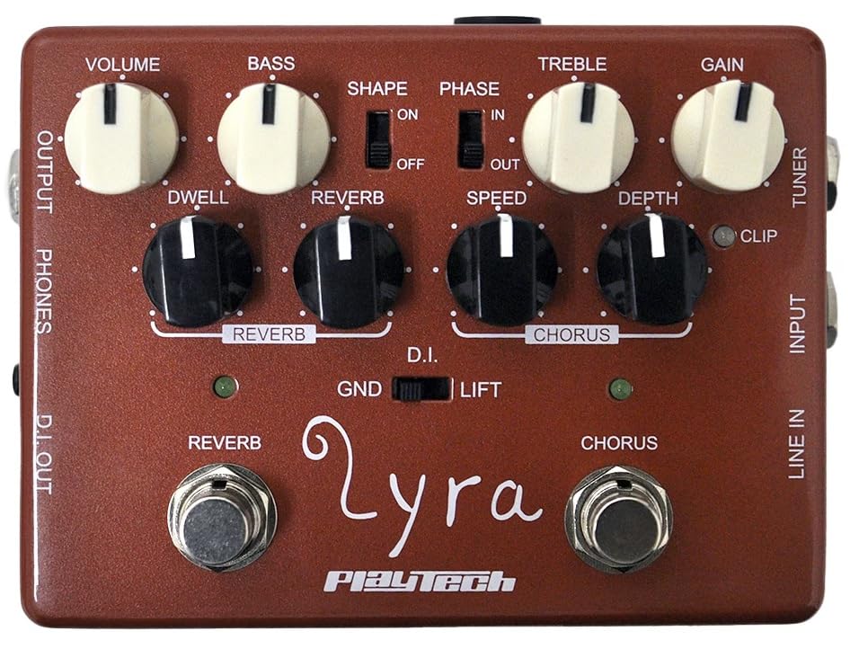 PLAYTECH Acoustic Guitar Preamp with and Chorus Effects 2-Band EQ, Reverb,