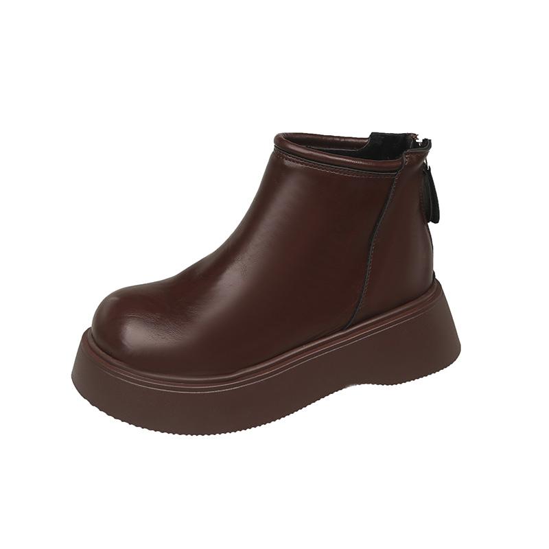 

Модные зимние новые ботильоны на танкетке, женские модные с круглым носком, с глубоким вырезом, на молнии сзади, на толстой подошве, нескользящие 40