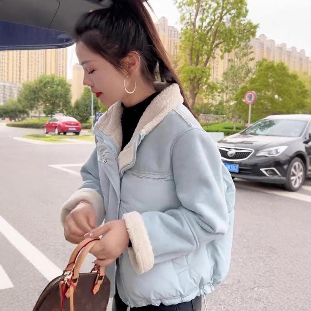 Women's 2024 Winter Faux Fur & Cotton Stand-Up Collar Jacket: Thickened, Loose, Petite, Warm Coat