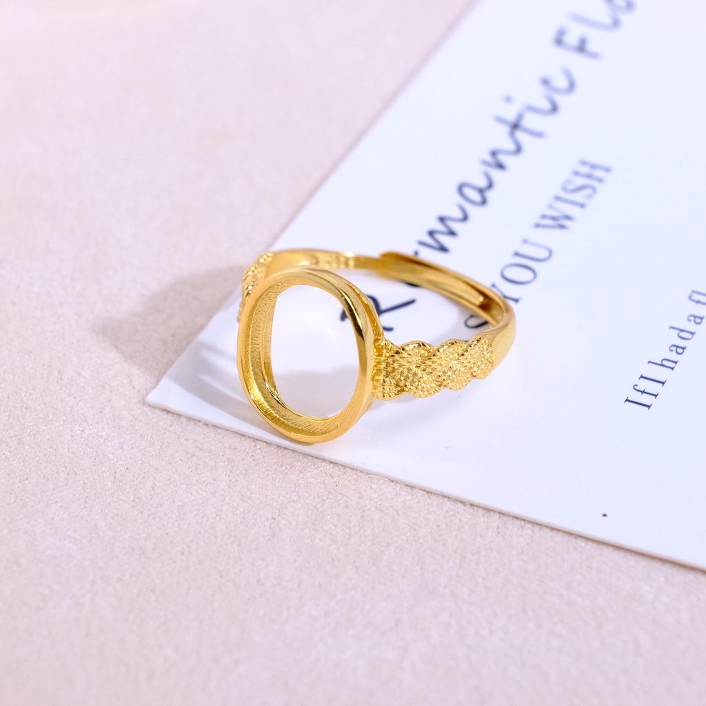 Gold-Plated S925 Silver Open Oval Ring with Bar Design