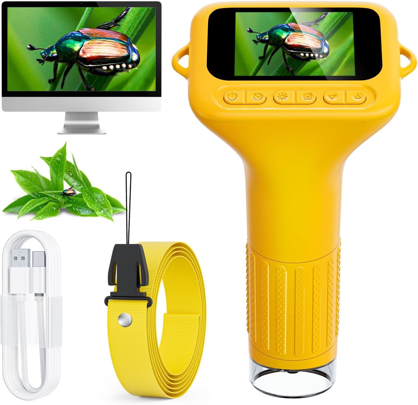 SKYBASIC Kids Microscope for Elementary School Students, 2-inch IPS Screen, 1000x Zoom, USB Digital Microscope with Camera, Handheld Portable Design,