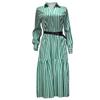 Spot Autumn New European and American Women's Clothing Long-sleeved V-neck Medium and Long Striped Dress
