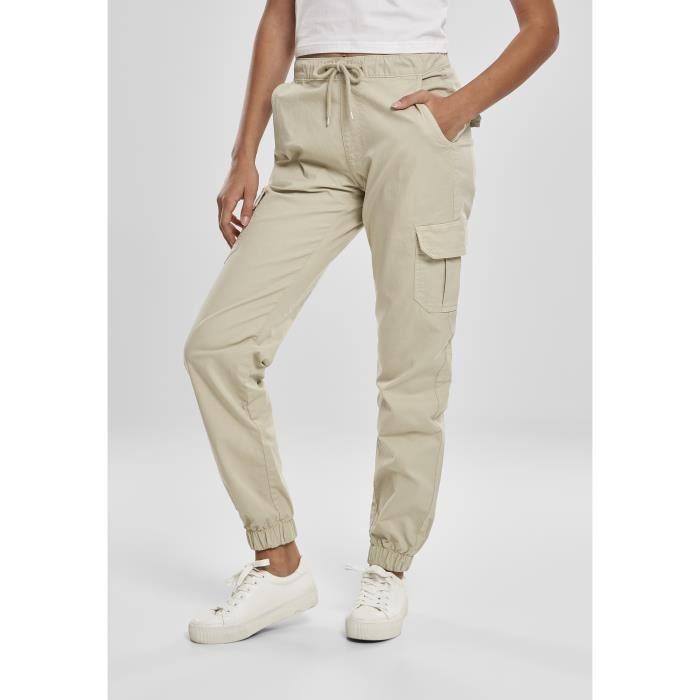 Pantalon Femme - Urban Classics - High Waist Cargo - Crème - Taille Haute - Adulte