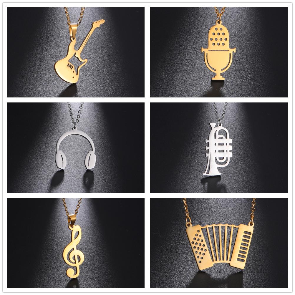 Cazador Mode Gitarre Anhänger Halskette für Damen Musiknote Akkordeon Trommel Kette Halskette Edelstahl Schmuck Geburtstagsgeschenk