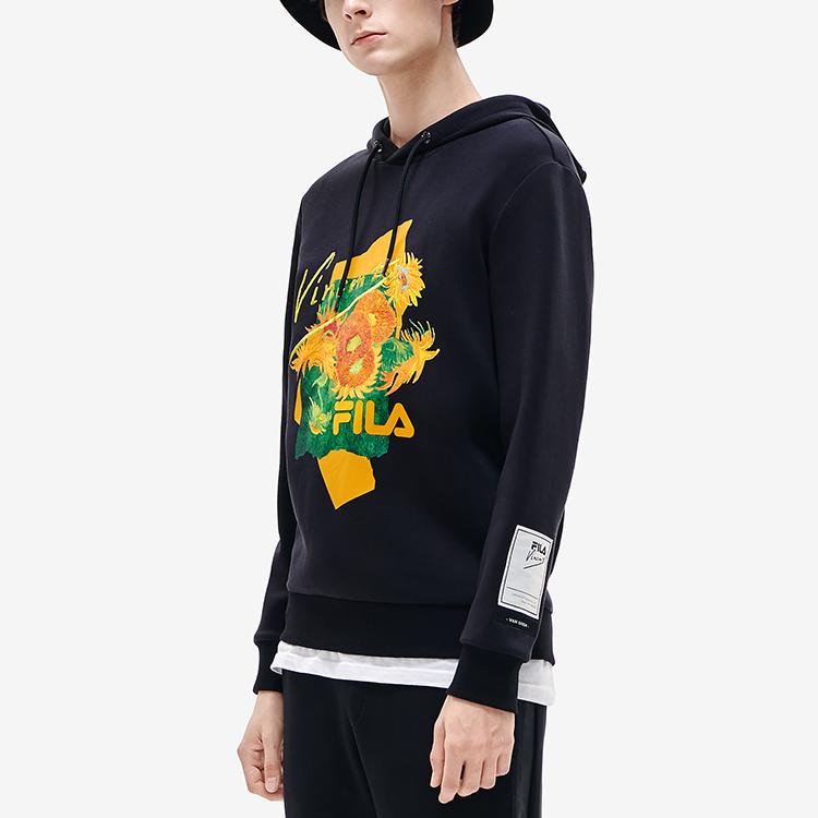 FILA X Van Gogh Museum Collaboration Van Gogh Series Printed Sports Casual Knit Hoodie Men hoodies Black F11M218211F-BK