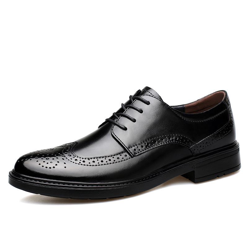 Men's Formal & Casual Brogue Leather Shoes - Low-top Pointed Toe Carved Cowhide, Large Sizes Available