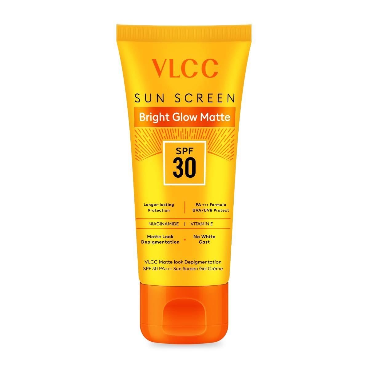 

VLCC Bright Glow Matte SPF 30 Sunscreen Gel Crème 50g Pack of 1 Non-Greasy Tinted Sun Protection for Even Tone