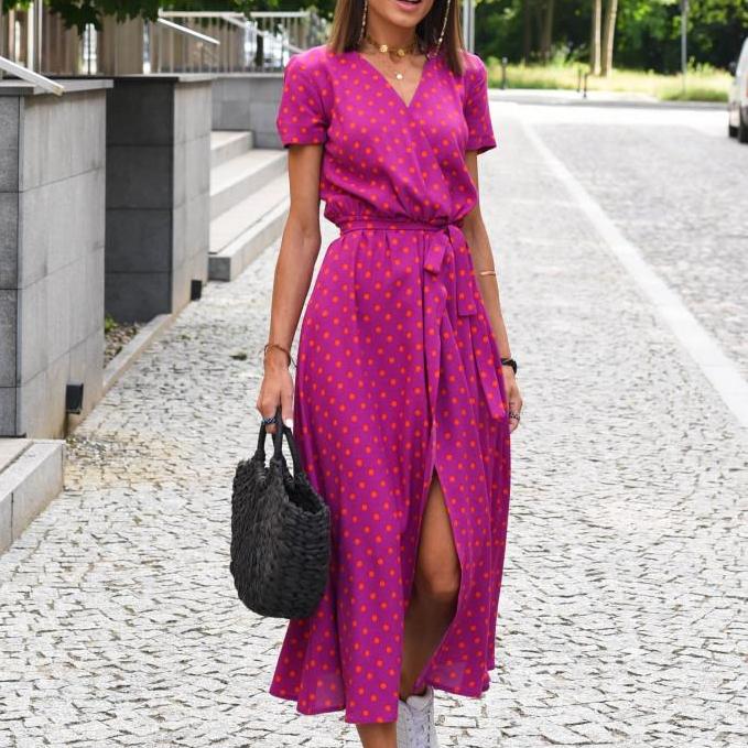 Summer  Ladies Pullover Floral Print Sleeveless  Long Dress Women's Fashion Sexy High Slit Deep V Neck Tight Waist Dresses