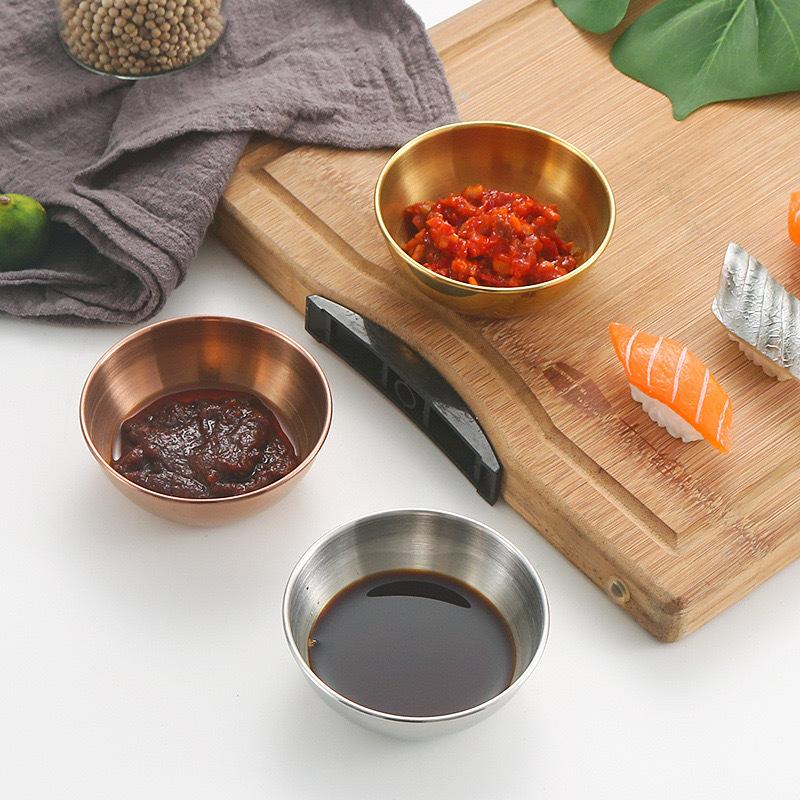 4pcs Gold Color Stainless Steel Sauce Dishes – Appetizer & Spice Serving Set, Condiment Trays for Kitchen & Table