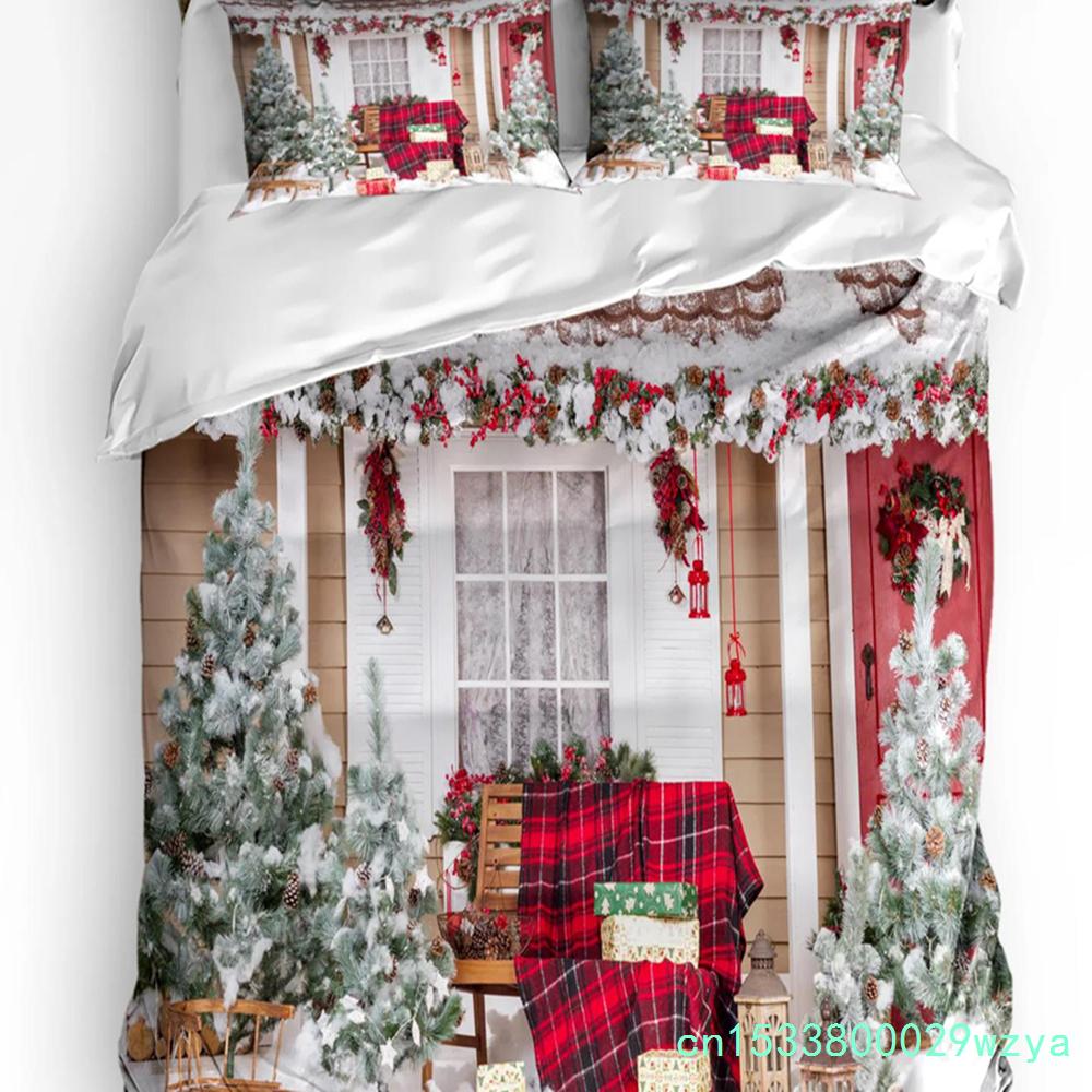 Christmas City Houses Building Castle Bedding Set 3pcs Duvet Cover Pillowcase Kids Adult Quilt Cover Double Bed Set Home Textile