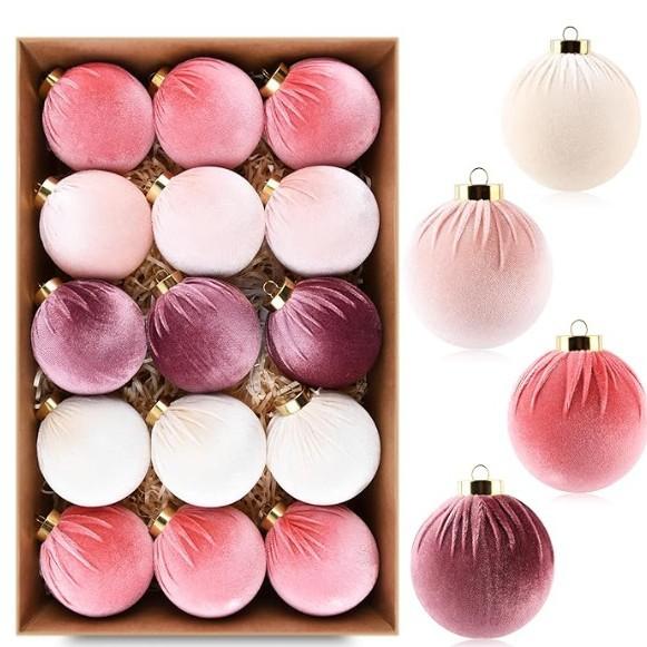 For Bestseller 8cm/15pcs Plastic Velvet-Covered Christmas Baubles Hanging Decorations