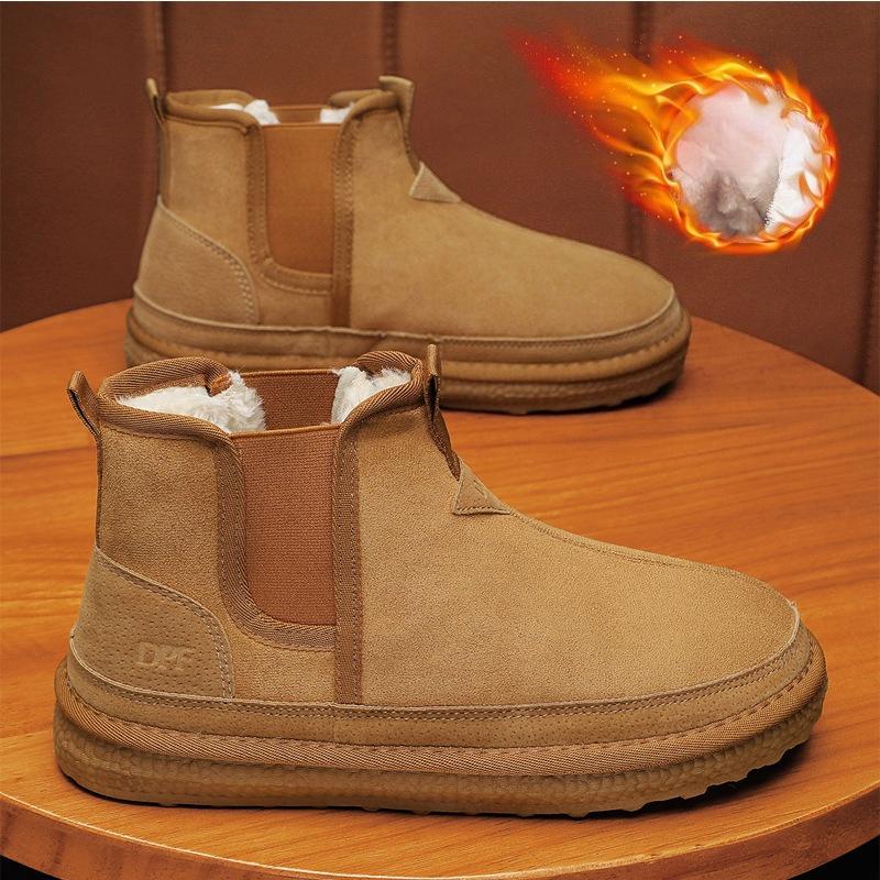 Men's Fleece Lined Snow Boots Outdoor Winter Casual Boot Trendy New Model Comfortable Warm Mid-Calf Cotton Shoes for Snow Sports