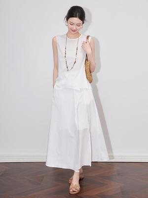 Temperament Age-Reducing Sleeveless Vest + Simple Two-Piece Half Skirt Set for Women’s Summer