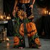 Damenmode lockere Hose mit weitem Bein, Halloween-Print und Taschen für den lässigen Alltagsgebrauch