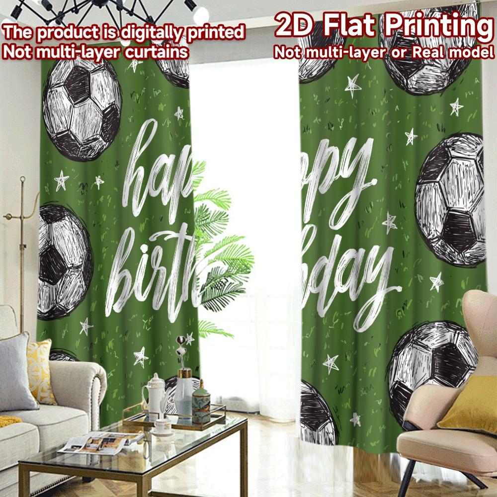 2D Flat Printing,2pcs Birthday Soccer Celebration Contemporary Popular Curta Durable Polyester Curta Holiday Decorative