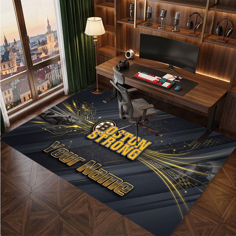 Boston Bruins Personalized Crystal Velvet Carpet, Customized Name Text Soft Anti‑Slip Rug for Living Room Bedroom